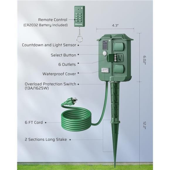 DEWENWILS Outdoor Power Stake Timer Waterproof, Photocell Dusk to Dawn - Picture 5 of 6